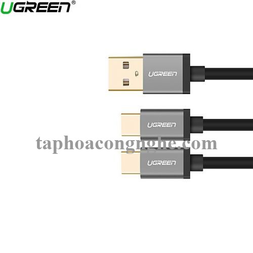 Ugreen 40350 0.5m màu Đen Cáp USB-A sang 2 đầu TypeC cao cấp US196 30040350